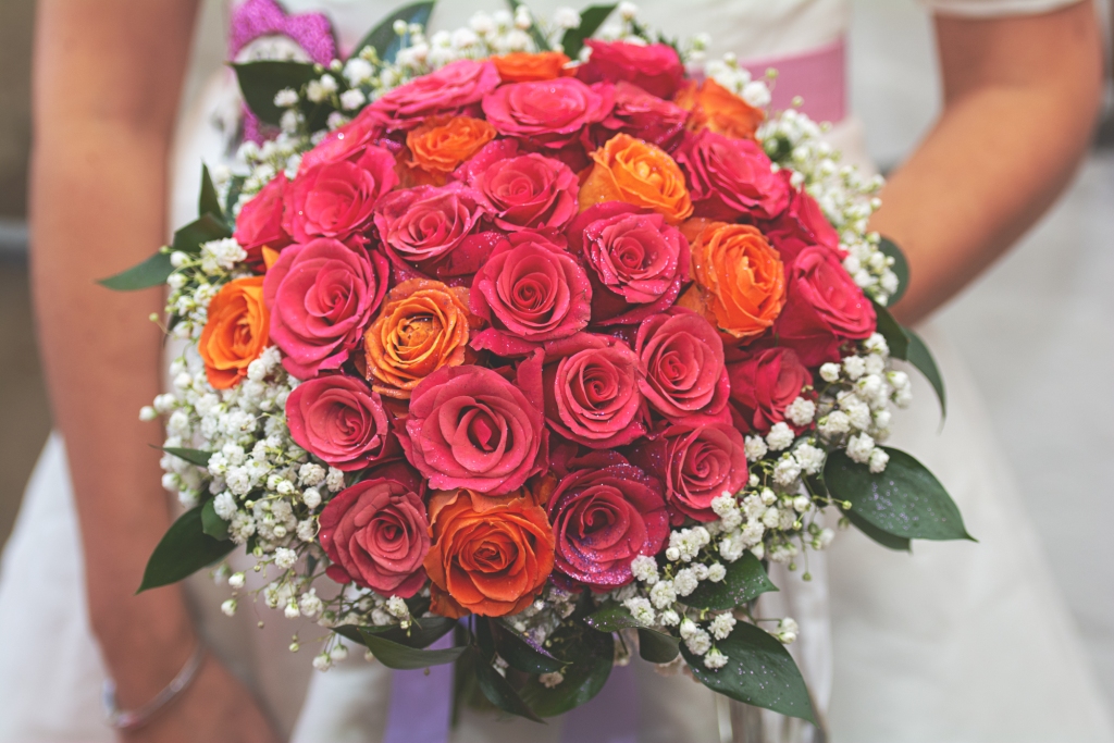 Pink and orange rose bouquet. Image courtesy of Lavender Lily Photography